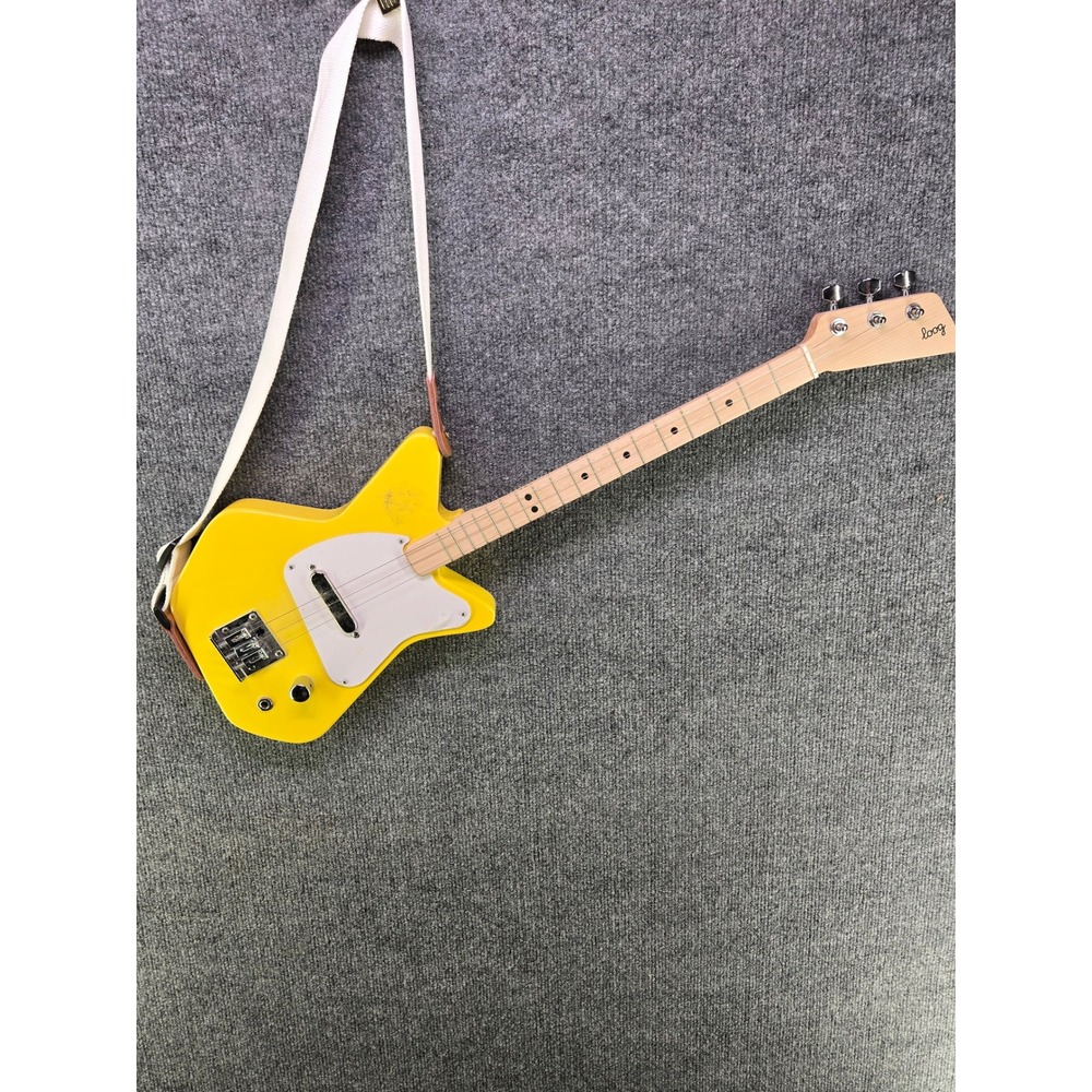 Loog Pro Electric 3-String Guitar Yellow with Strap for Kids and Beginners